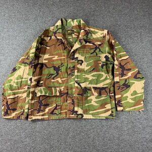 Vintage KMart Camo Field Shirt Jacket Mens‎ Large Woodland Camouflage Distressed